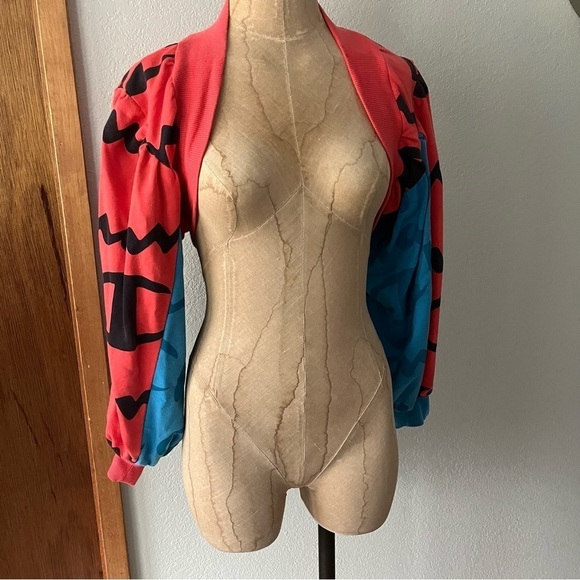 CHAMPION DIY sz S All Over Print SHRUG Short Sleeve Sweatshirt Red Blue - Picture 1 of 9